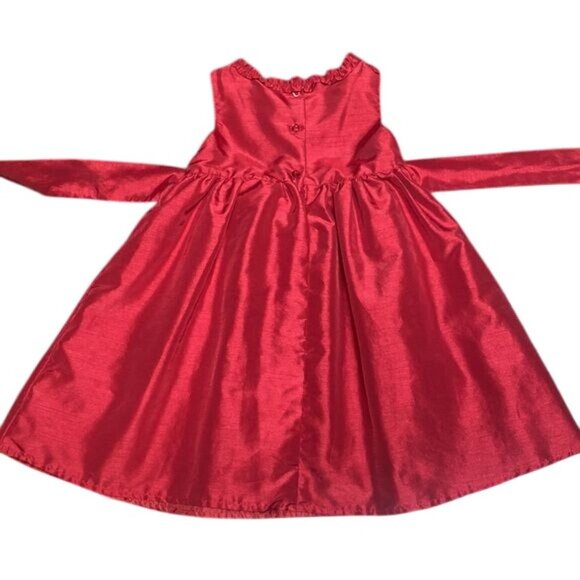 Lilybird Girls 4T Red Satin Holiday Dress Bow Flower Detail Party Formal - Picture 5 of 13